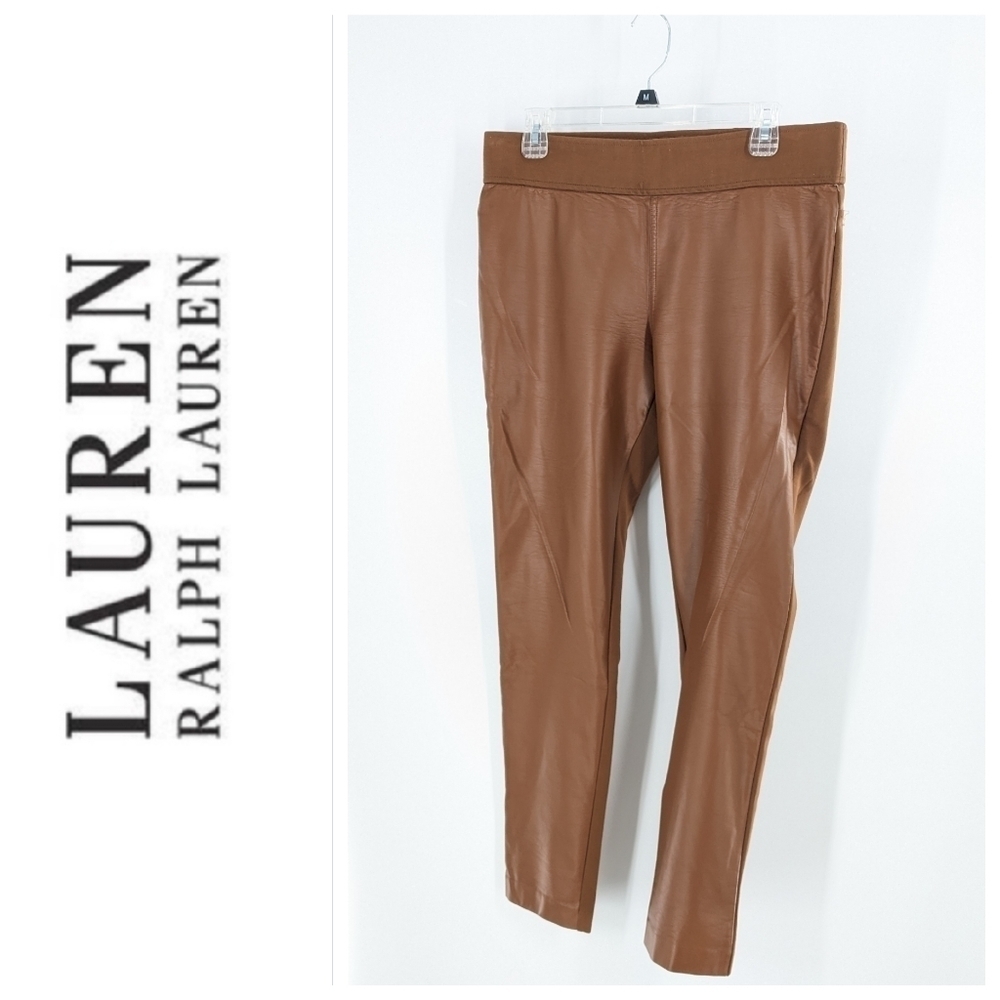 Ralph Lauren Faux Leather Camel Leggings Pants Size 12